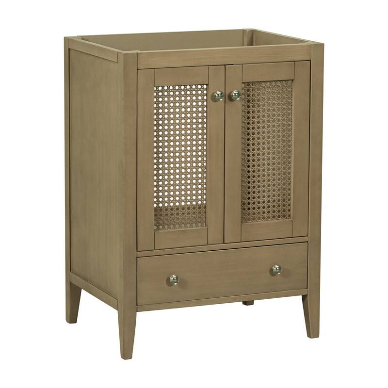 24" Bathroom Vanity without Sink, Base Only, Rattan with Doors